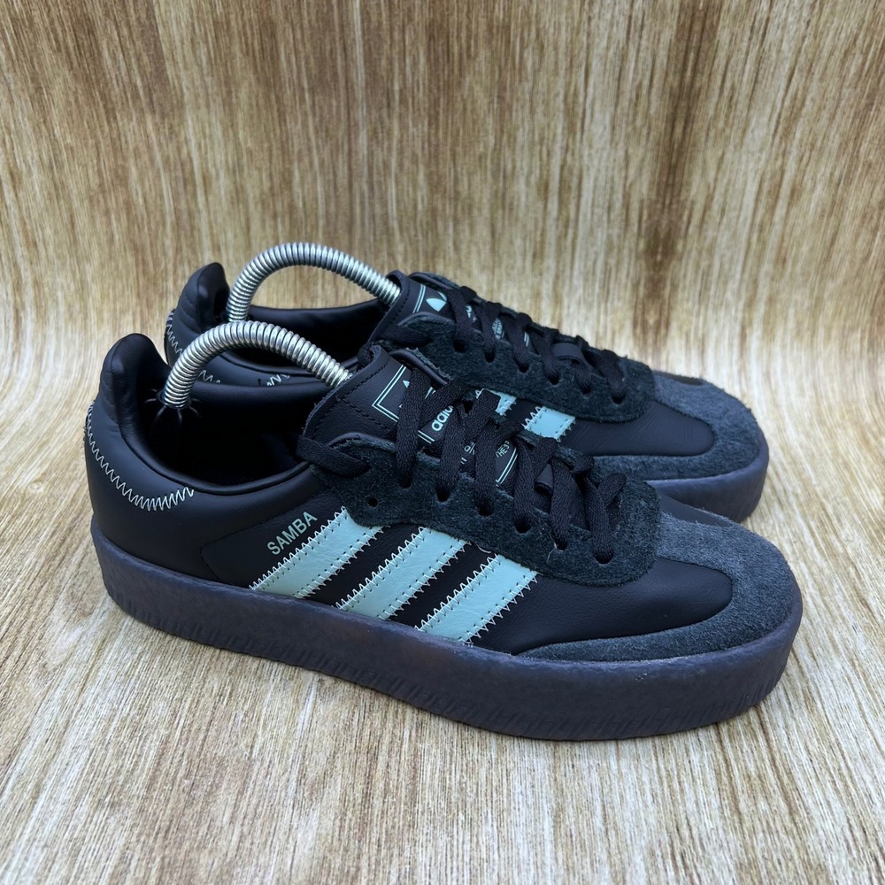 adidas Sambaae Sneakers Women's Size 5 Black Blue Platform Leather Suede IE9110